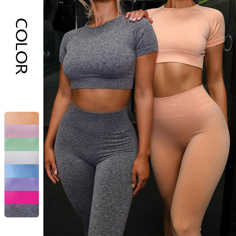 Seamless Yoga Sport Set Fitness Women Running Leggings Short Sleeve Tops My Store