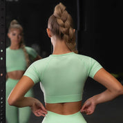 Seamless Yoga Sport Set Fitness Women Running Leggings Short Sleeve Tops My Store