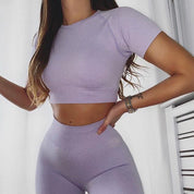 Seamless Yoga Sport Set Fitness Women Running Leggings Short Sleeve Tops My Store