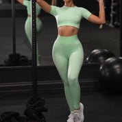 Seamless Yoga Sport Set Fitness Women Running Leggings Short Sleeve Tops My Store