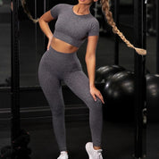 Seamless Yoga Sport Set Fitness Women Running Leggings Short Sleeve Tops My Store