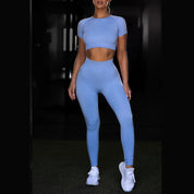 Seamless Yoga Sport Set Fitness Women Running Leggings Short Sleeve Tops My Store