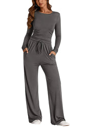 PRETTYGARDEN Womens Fall Two Piece Outfits Track Suits Long Sleeve Crop Tops Tee Shirts Wide Leg Pants Matching Lounge Sets (Dark GreySmall) NOOVAMUSE