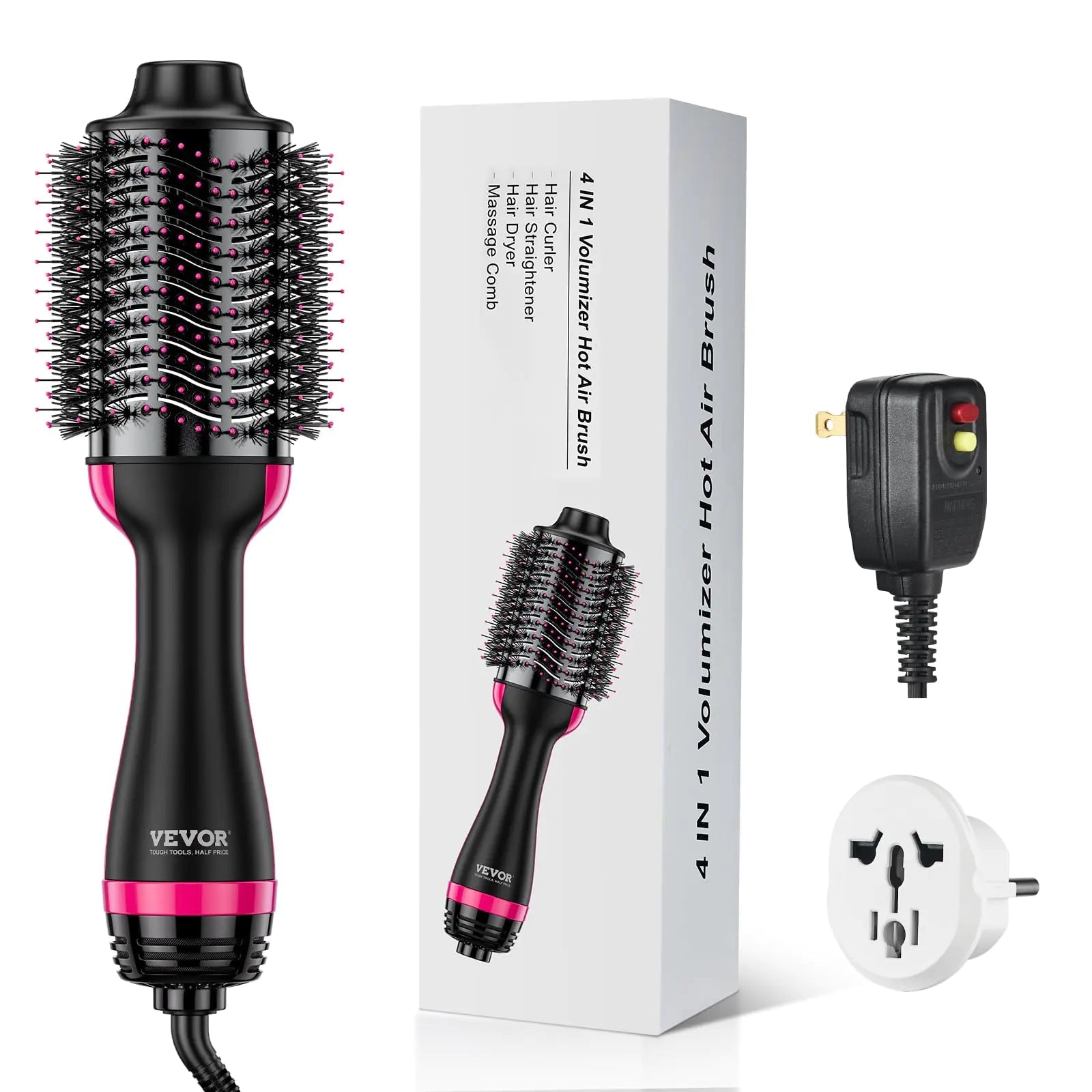 VEVOR Dual Voltage Hair Dryer Brush 110V/240V Hair Dryer and Styler Volumizer with Negative Ion Ceramic Titanium Barrel 75MM Oval Shape Less Frizz & Heat Damage Hot Air Brush for European Travel Thenewnow.shop